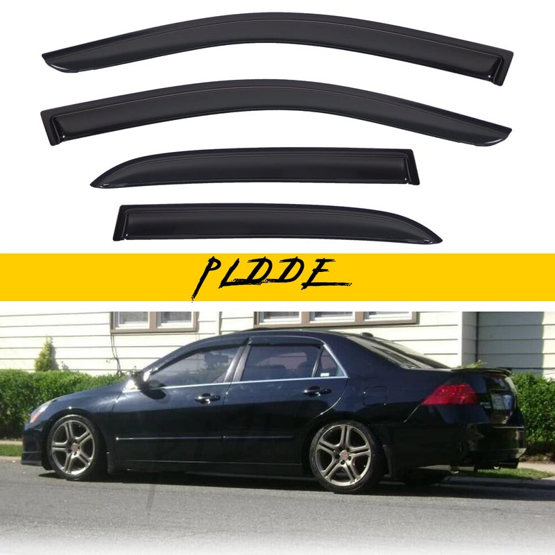 PLDDE 4pcs Window Visors Compatible with 2003-2007 Honda Accord 4-Door Sedan Front+Rear Sun/Rain Guard Wind Deflector Vent Outside Mount - Image 1